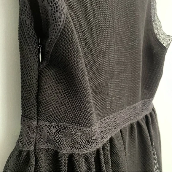 Sandro Paris Black Cocktail Plunging V-Neck Lace Trim Mini Fancy Party Dress